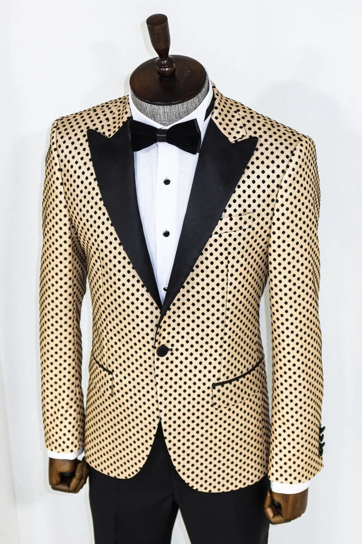 Sequin Dot Patterned Cream Men Prom Blazer and Trousers Combination Suit- Wessi sold by Wessi product image thumbnail 5