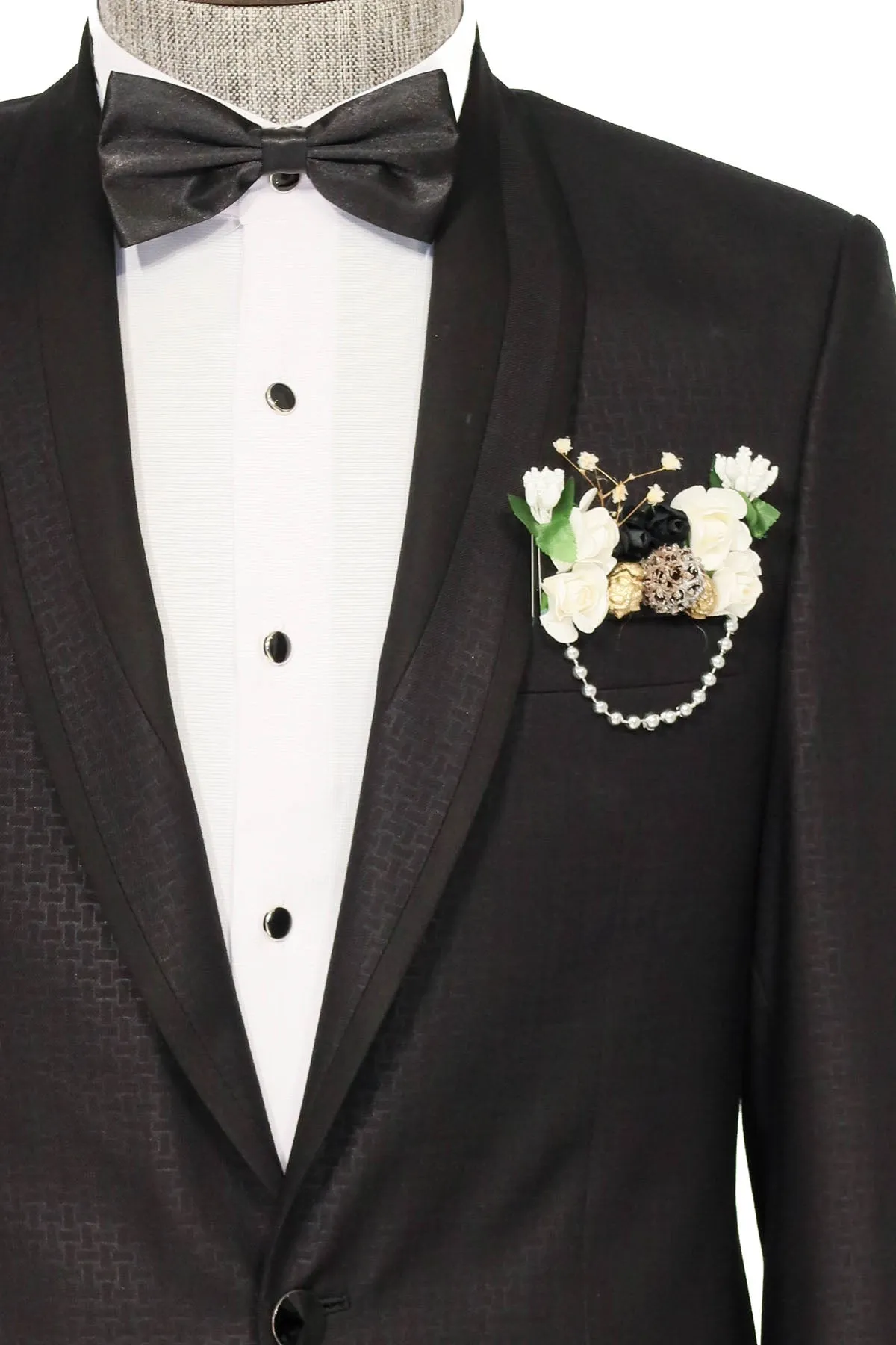 Shawl Lapel Patterned Black Men Wedding Suit | Wessi sold by Wessi product image thumbnail 2