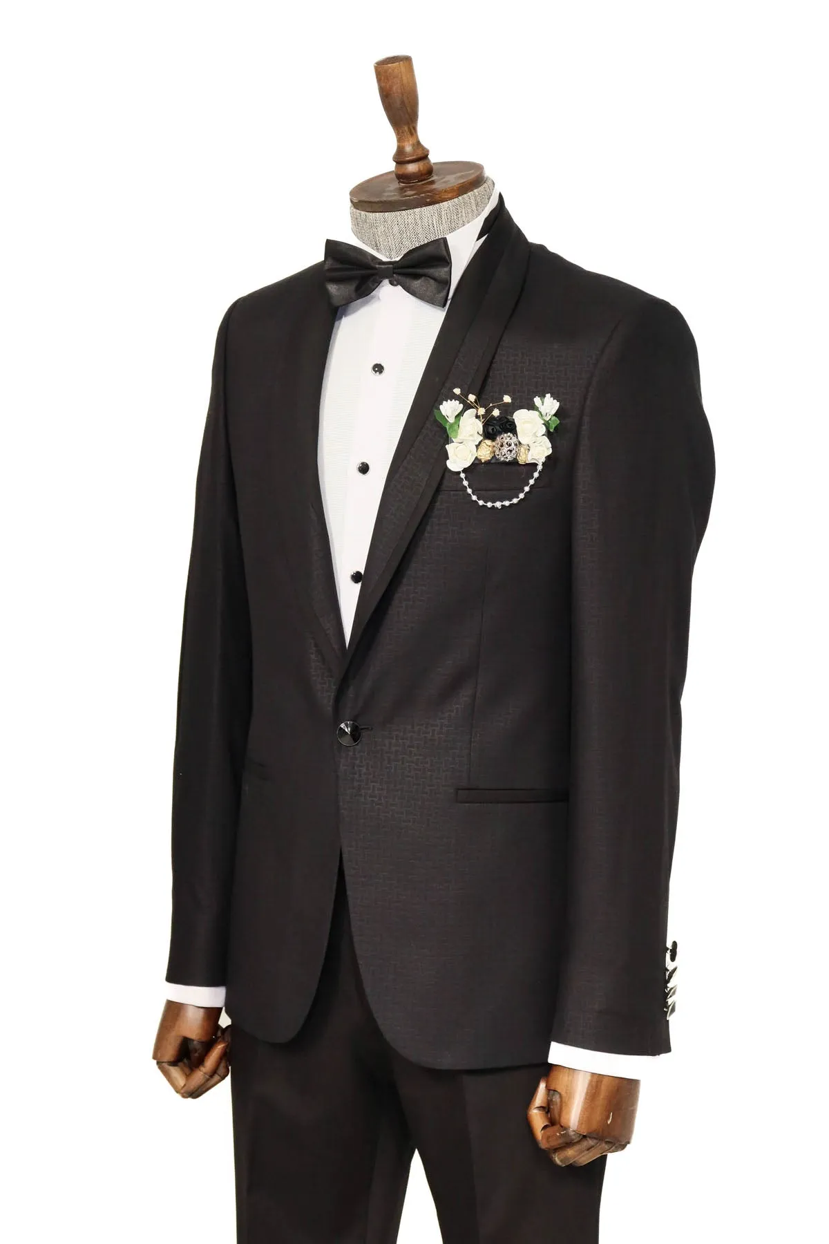 Shawl Lapel Patterned Black Men Wedding Suit | Wessi sold by Wessi product image thumbnail 3