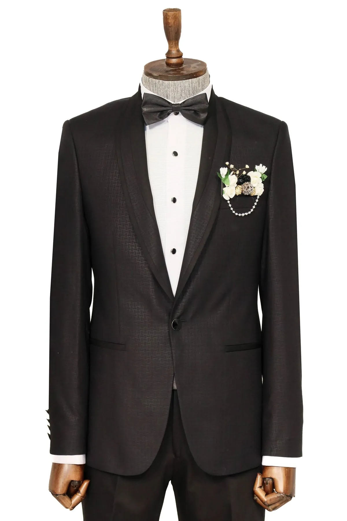 Shawl Lapel Patterned Black Men Wedding Suit | Wessi sold by Wessi
