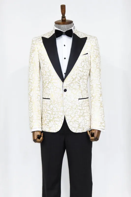 Root Pattern Peak Lapel White Men Prom Blazer and Trousers Combination Suit- Wessi sold by Wessi
