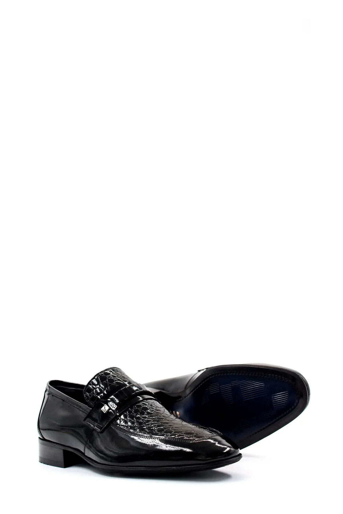 Men's Black Patent Leather Loafers with Croc-Embossed Detail - Wessi sold by Wessi product image thumbnail 4