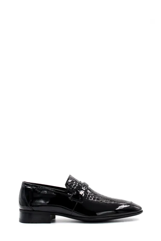 Men's Black Patent Leather Loafers with Croc-Embossed Detail - Wessi sold by Wessi
