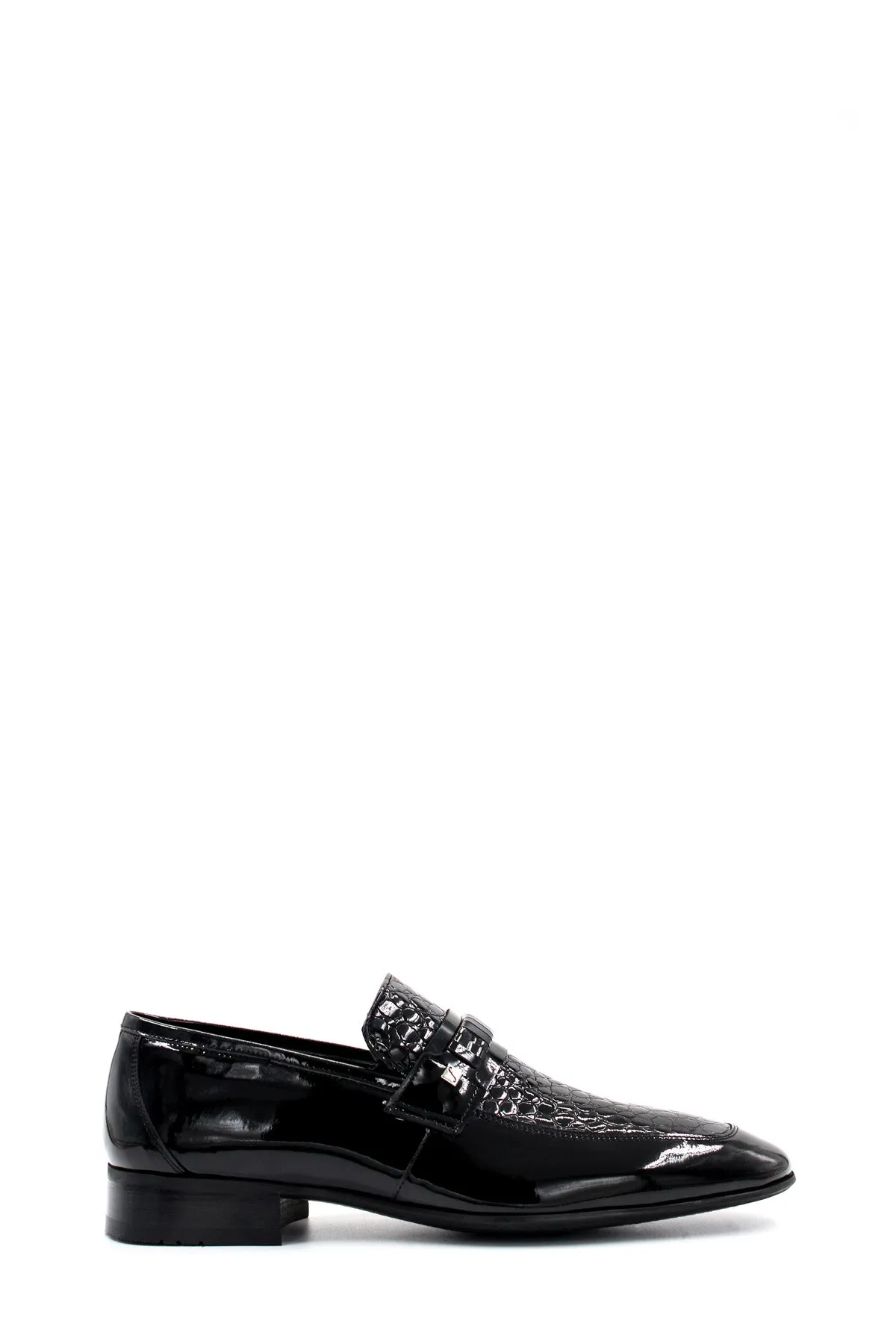 Men's Black Patent Leather Loafers with Croc-Embossed Detail - Wessi sold by Wessi