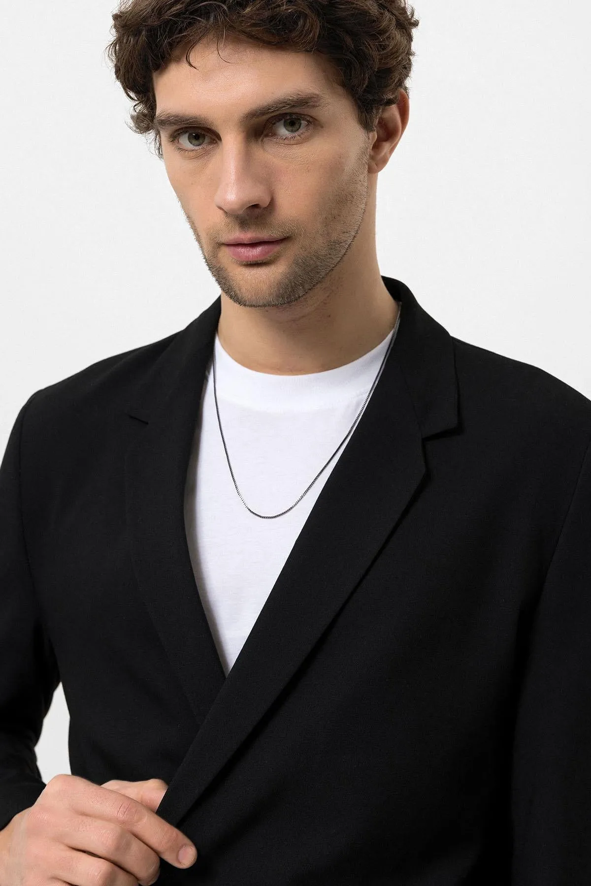 Men's Black Single-Button Double-Breasted Blazer - Wessi sold by Wessi product image thumbnail 5