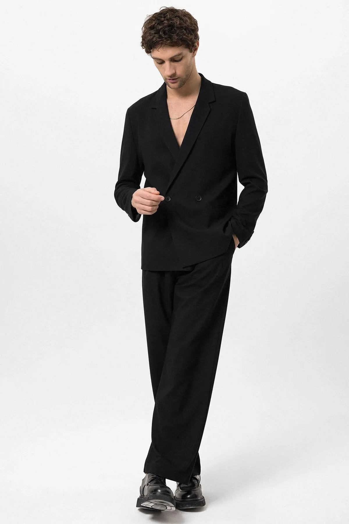 Men's Black Single-Button Double-Breasted Blazer - Wessi sold by Wessi product image thumbnail 3