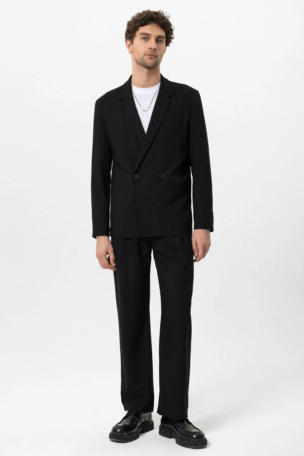 Men's Black Single-Button Double-Breasted Blazer - Wessi sold by Wessi product image thumbnail 4