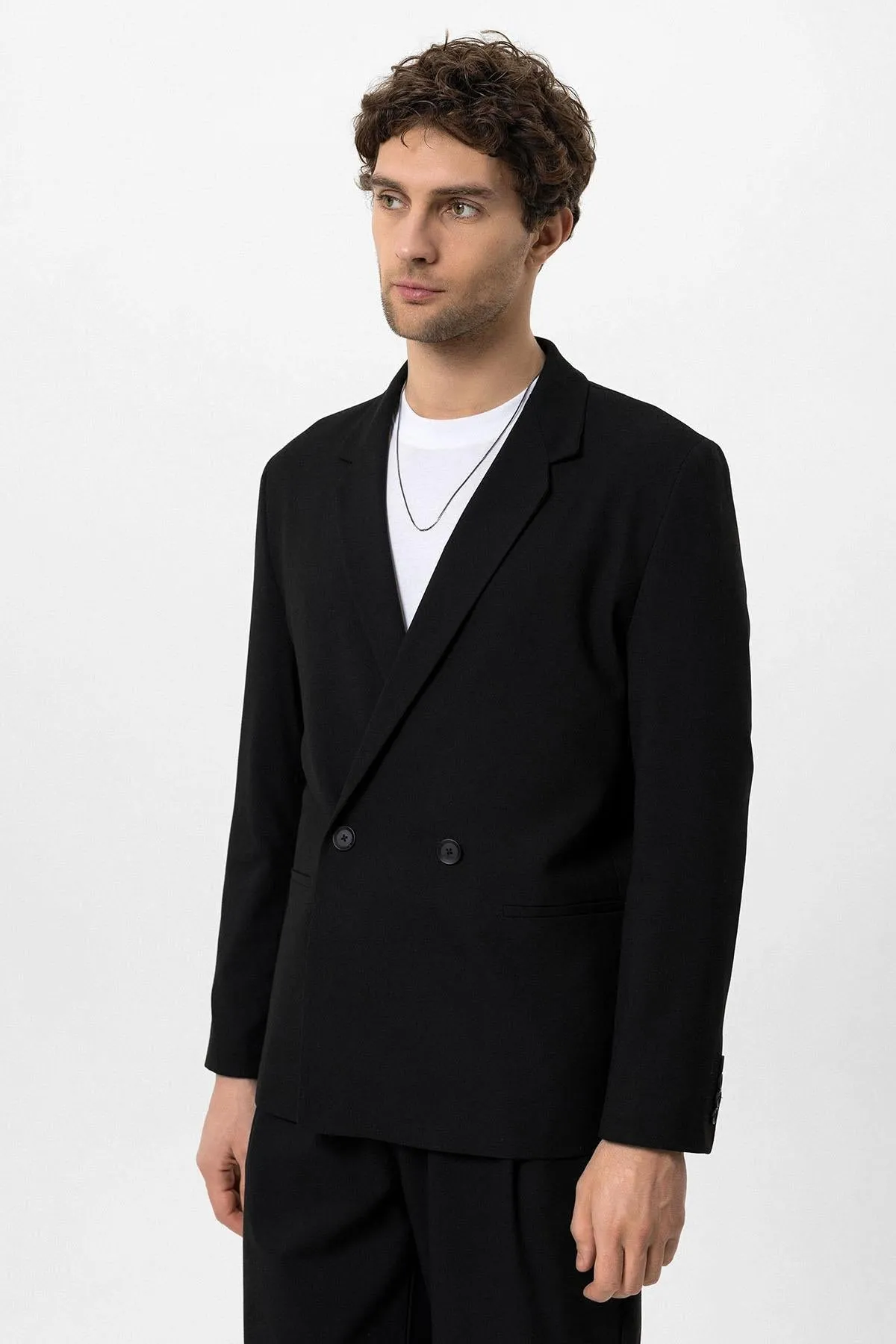 Men's Black Single-Button Double-Breasted Blazer - Wessi sold by Wessi