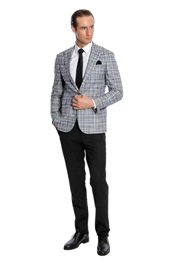 Plaid Slim-Fit Blue Black Men Blazer - Wessi sold by Wessi product image thumbnail 3