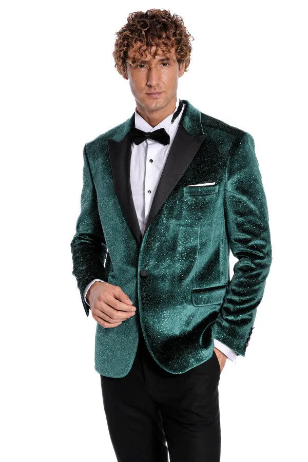 Sparkle Slim Fit Velvet Green Men Party Tuxedo Blazer - Wessi sold by Wessi