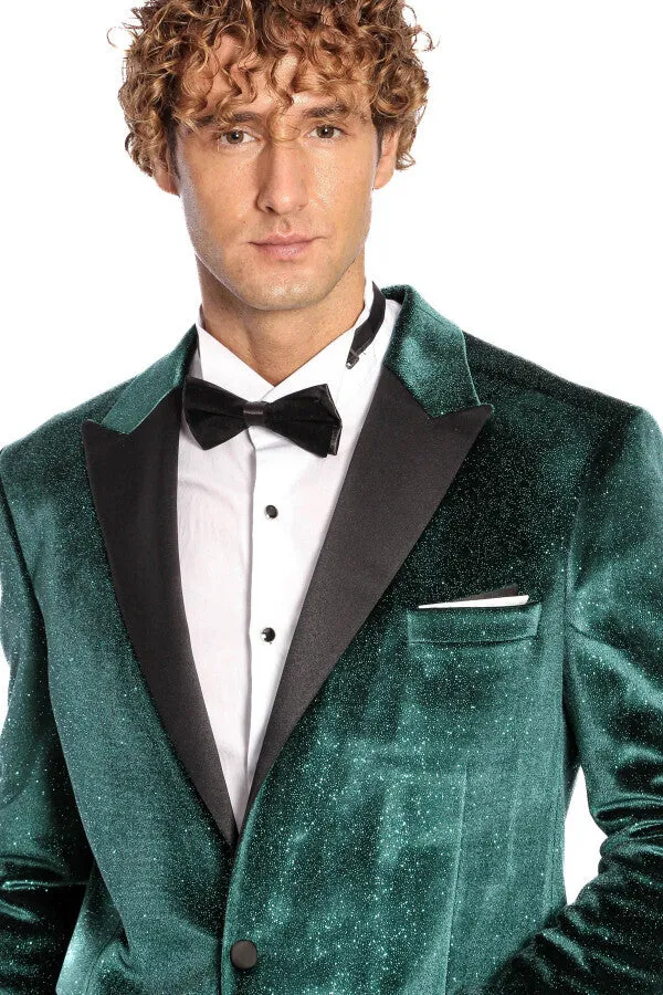 Sparkle Slim Fit Velvet Green Men Party Tuxedo Blazer - Wessi sold by Wessi product image thumbnail 3