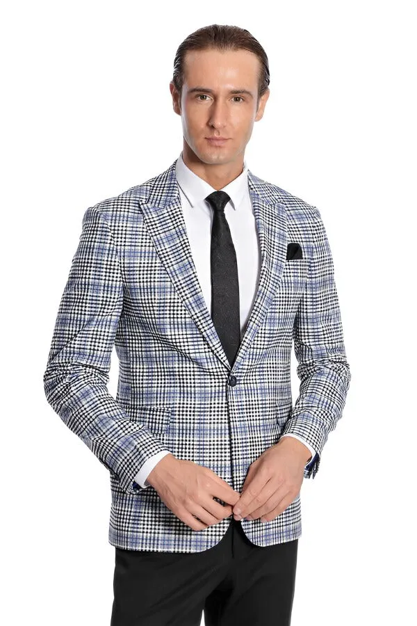 Plaid Slim-Fit Blue Black Men Blazer - Wessi sold by Wessi