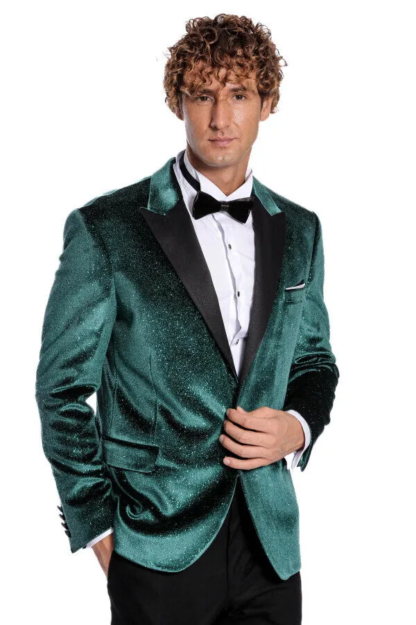Sparkle Slim Fit Velvet Green Men Party Tuxedo Blazer - Wessi sold by Wessi product image thumbnail 5