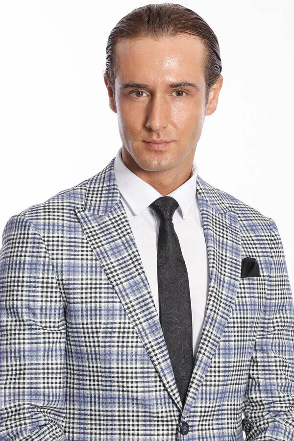 Plaid Slim-Fit Blue Black Men Blazer - Wessi sold by Wessi product image thumbnail 2