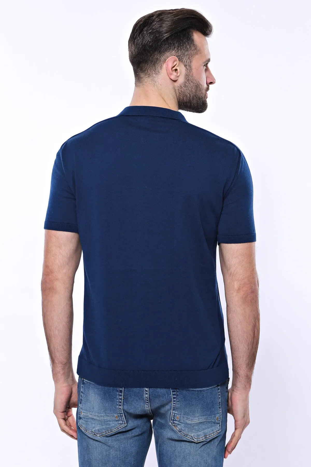 Polo Neck Plain Blue Knitted T-Shirt - Wessi sold by Wessi product image thumbnail 4