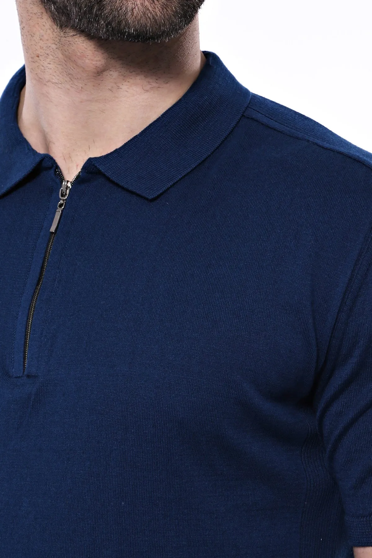 Polo Neck Plain Blue Knitted T-Shirt - Wessi sold by Wessi product image thumbnail 2