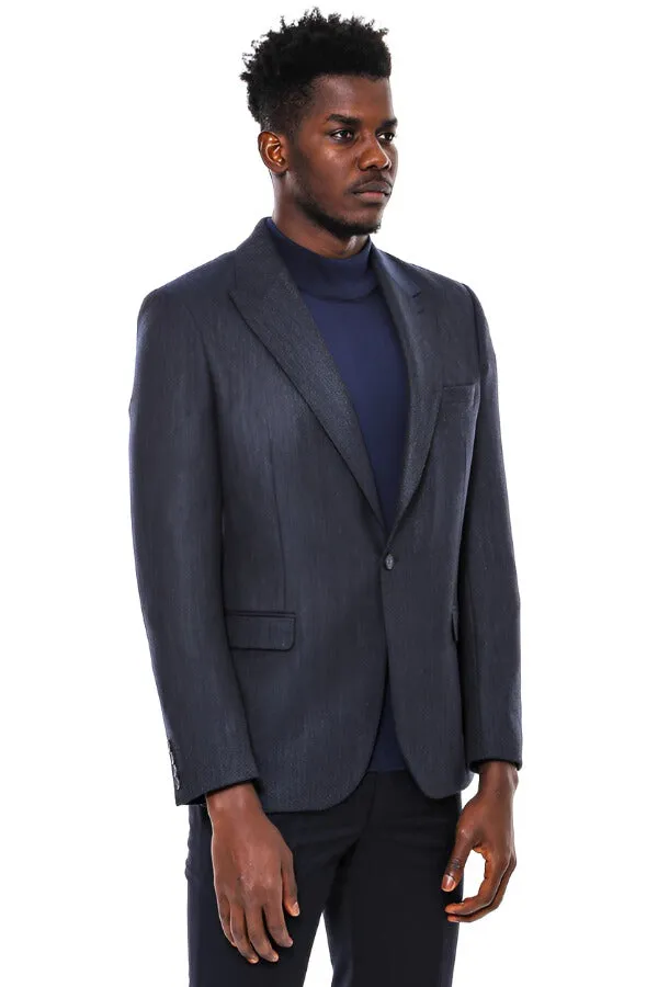 Navy Blue Patterned Slim-Fit Blazer - Wessi sold by Wessi product image thumbnail 3