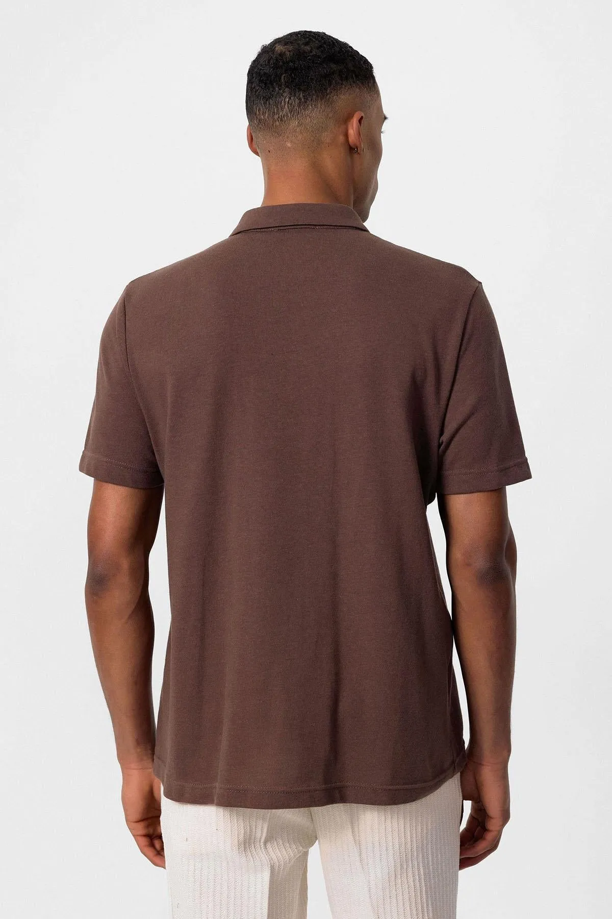 Men's Brown Polo Neck Zippered T-Shirt - Wessi sold by Wessi product image thumbnail 5
