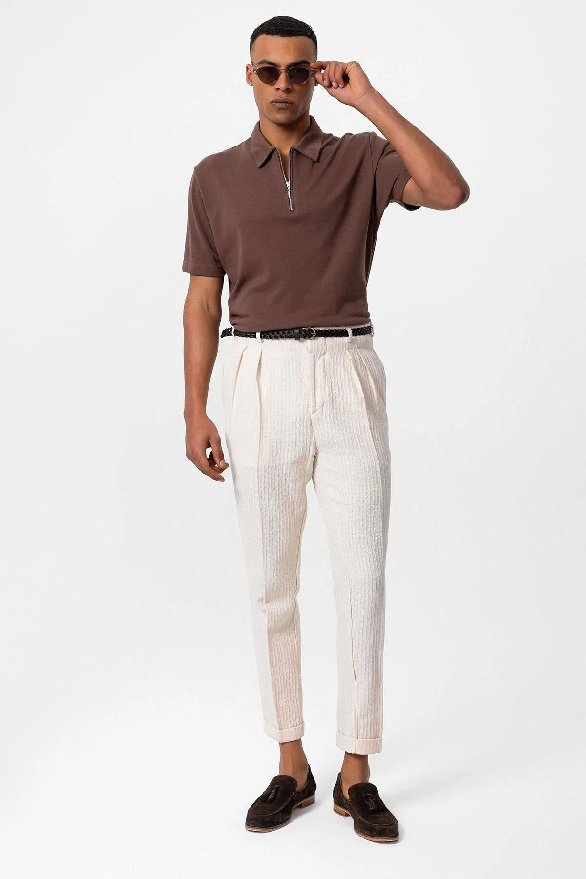 Men's Brown Polo Neck Zippered T-Shirt - Wessi sold by Wessi product image thumbnail 2