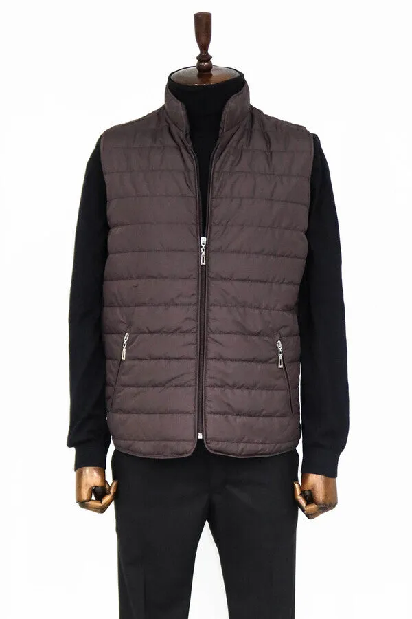 Quilted Sleeveless Brown Men Down Vest - Wessi sold by Wessi product image thumbnail 4
