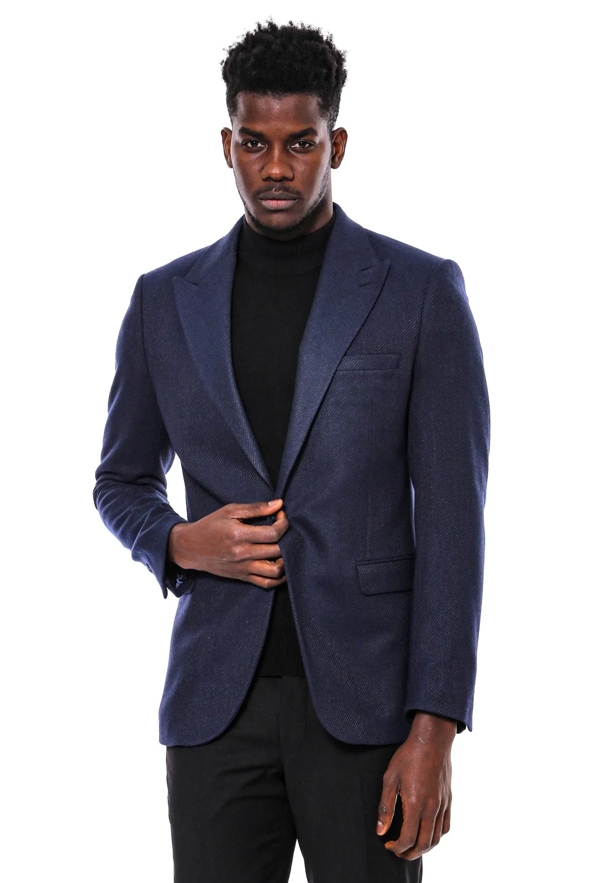 Slim Fit Patterned Dark Blue Men Blazer - Wessi sold by Wessi