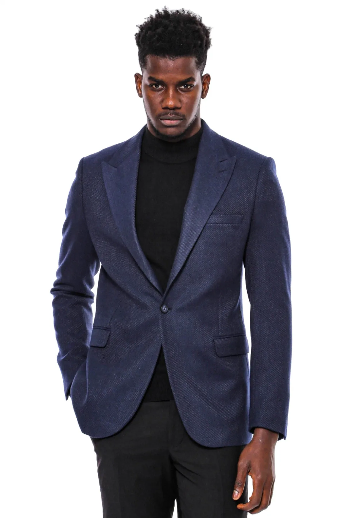 Slim Fit Patterned Dark Blue Men Blazer - Wessi sold by Wessi product image thumbnail 5