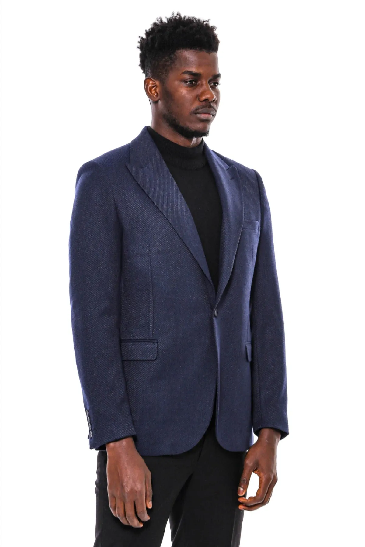 Slim Fit Patterned Dark Blue Men Blazer - Wessi sold by Wessi product image thumbnail 3