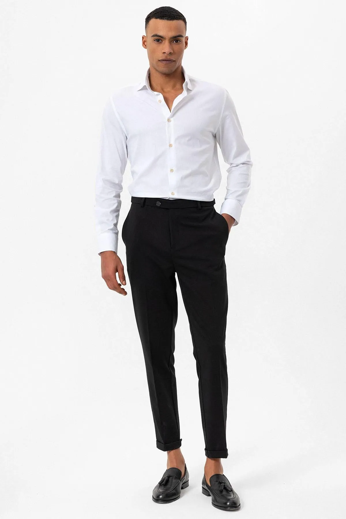 Men's Black Slim Fit Cuffed Pants - Wessi sold by Wessi product image thumbnail 3