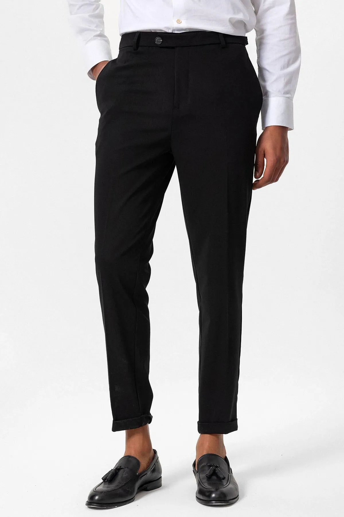 Men's Black Slim Fit Cuffed Pants - Wessi sold by Wessi