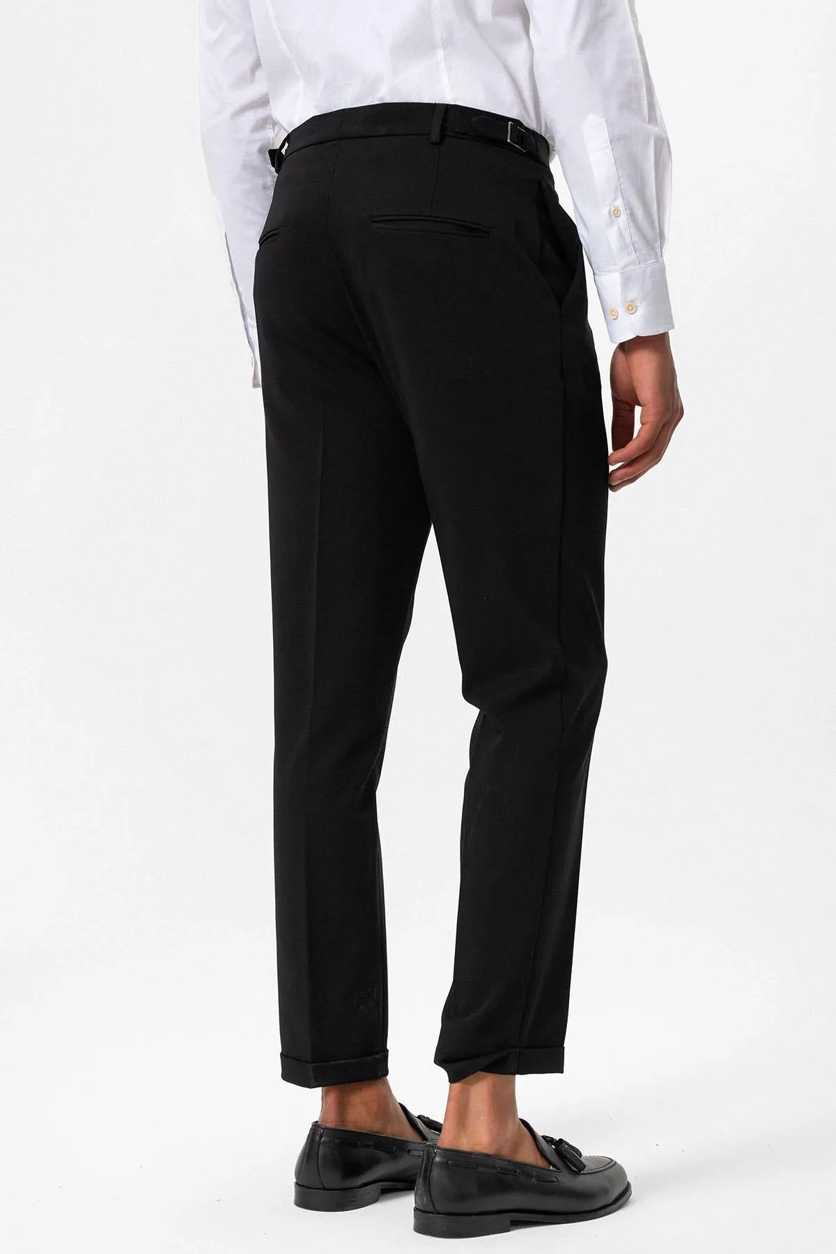 Men's Black Slim Fit Cuffed Pants - Wessi sold by Wessi product image thumbnail 5