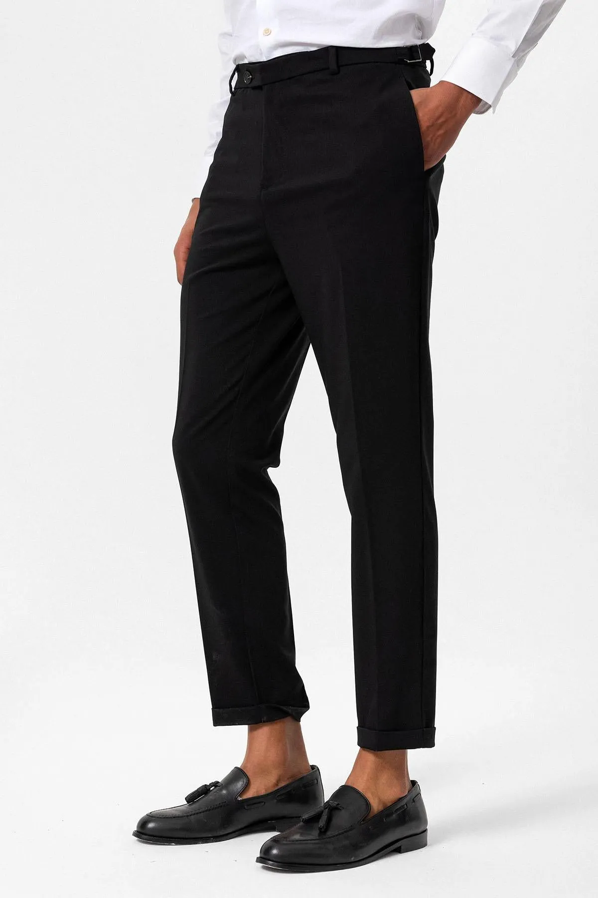 Men's Black Slim Fit Cuffed Pants - Wessi sold by Wessi product image thumbnail 2