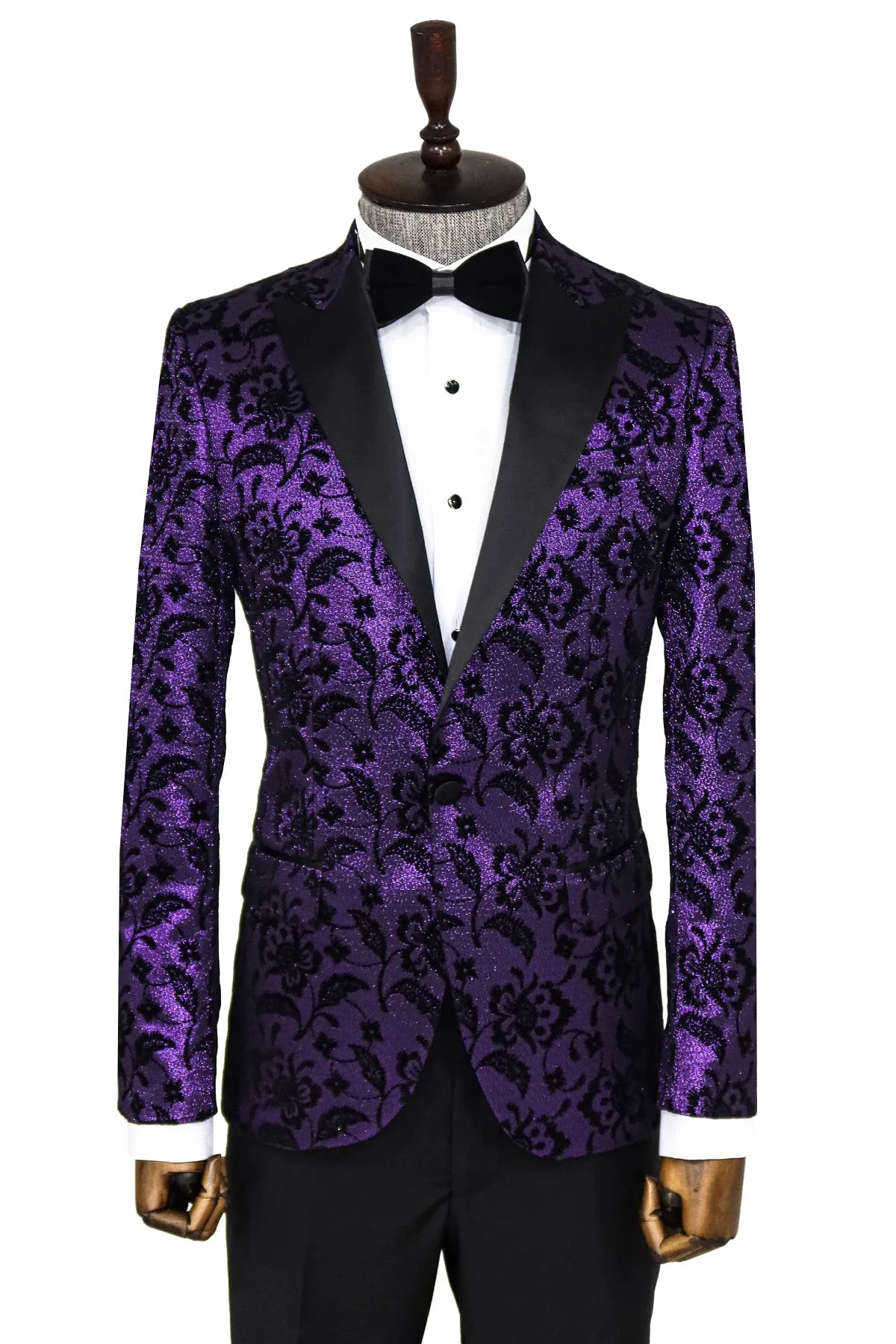 Floral Patterned Peak Lapel Purple Men Prom Party Blazer - Wessi sold by Wessi
