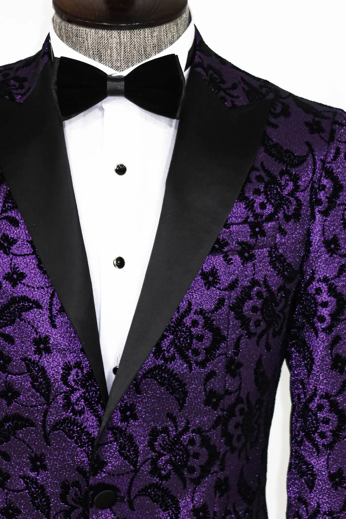 Floral Patterned Peak Lapel Purple Men Prom Party Blazer - Wessi sold by Wessi product image thumbnail 2