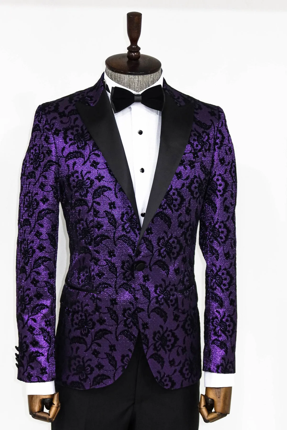 Floral Patterned Peak Lapel Purple Men Prom Party Blazer - Wessi sold by Wessi product image thumbnail 3