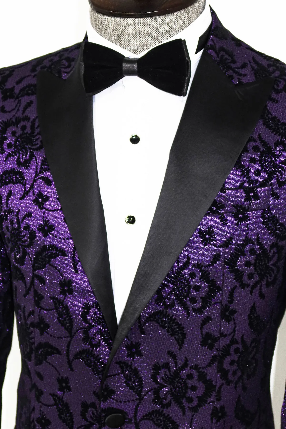 Floral Patterned Peak Lapel Purple Men Prom Party Blazer - Wessi sold by Wessi product image thumbnail 5