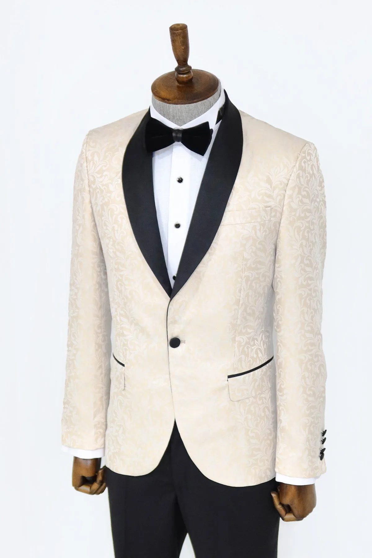 Shawl Lapel Floral Patterned Cream Men Singer Stage Blazer - Wessi sold by Wessi product image thumbnail 4