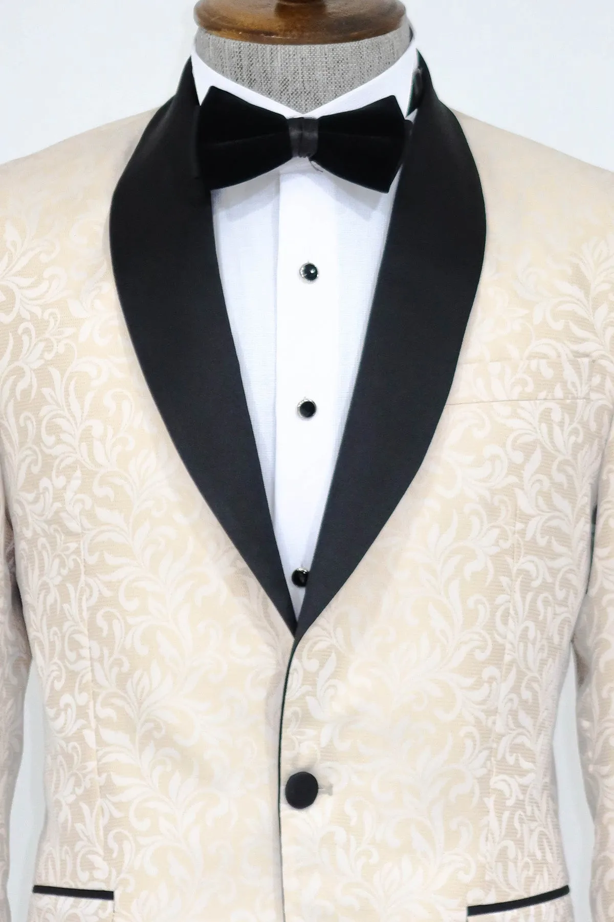 Shawl Lapel Floral Patterned Cream Men Singer Stage Blazer - Wessi sold by Wessi product image thumbnail 2