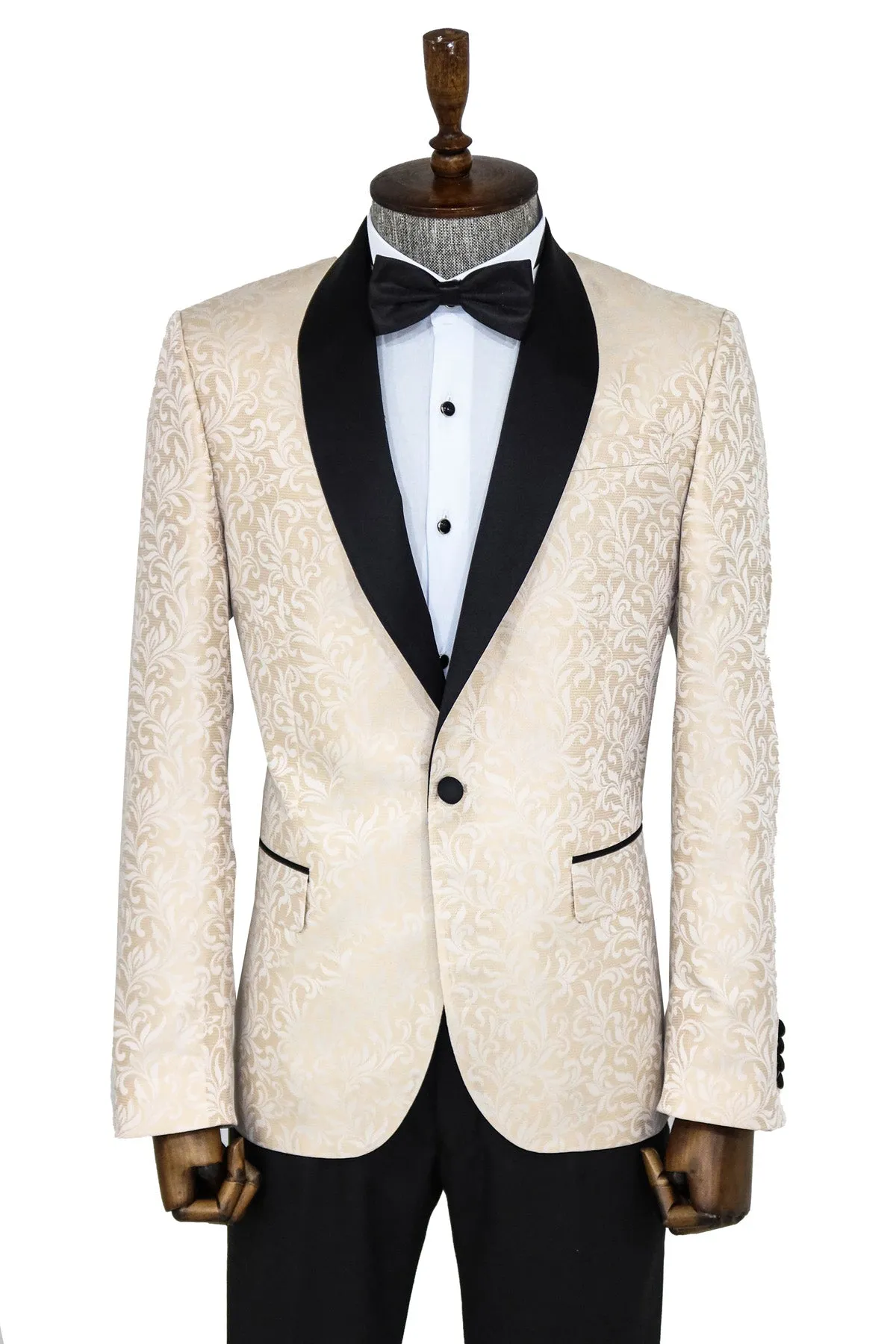 Shawl Lapel Floral Patterned Cream Men Singer Stage Blazer - Wessi sold by Wessi