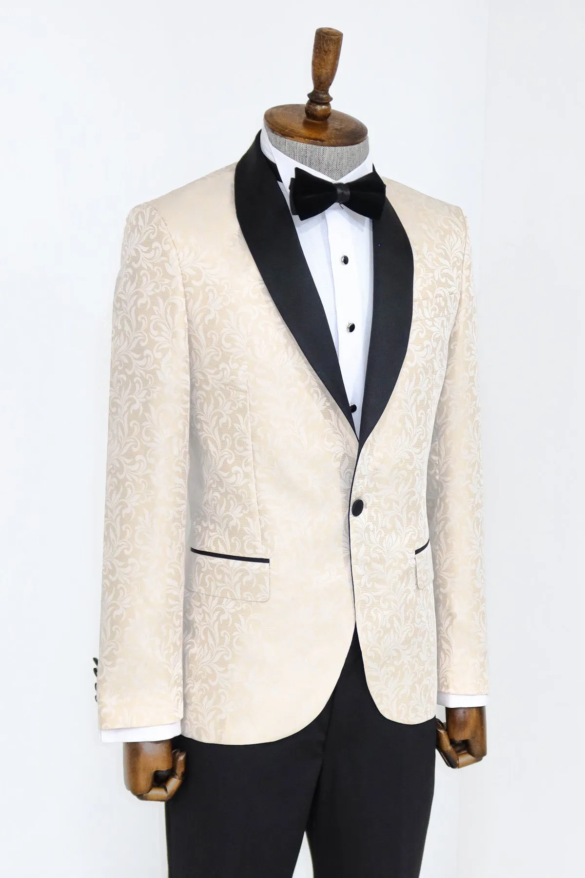 Shawl Lapel Floral Patterned Cream Men Singer Stage Blazer - Wessi sold by Wessi product image thumbnail 3