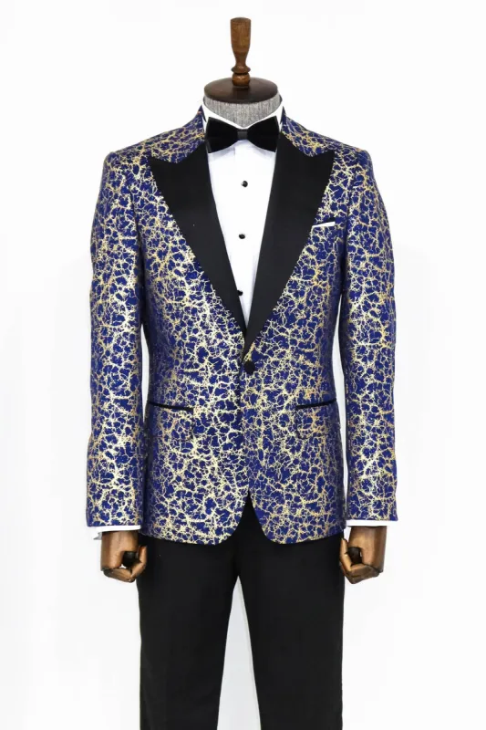 Root Pattern Peak Lapel Dark Blue Men Prom Blazer and Trousers Combination Suit- Wessi sold by Wessi