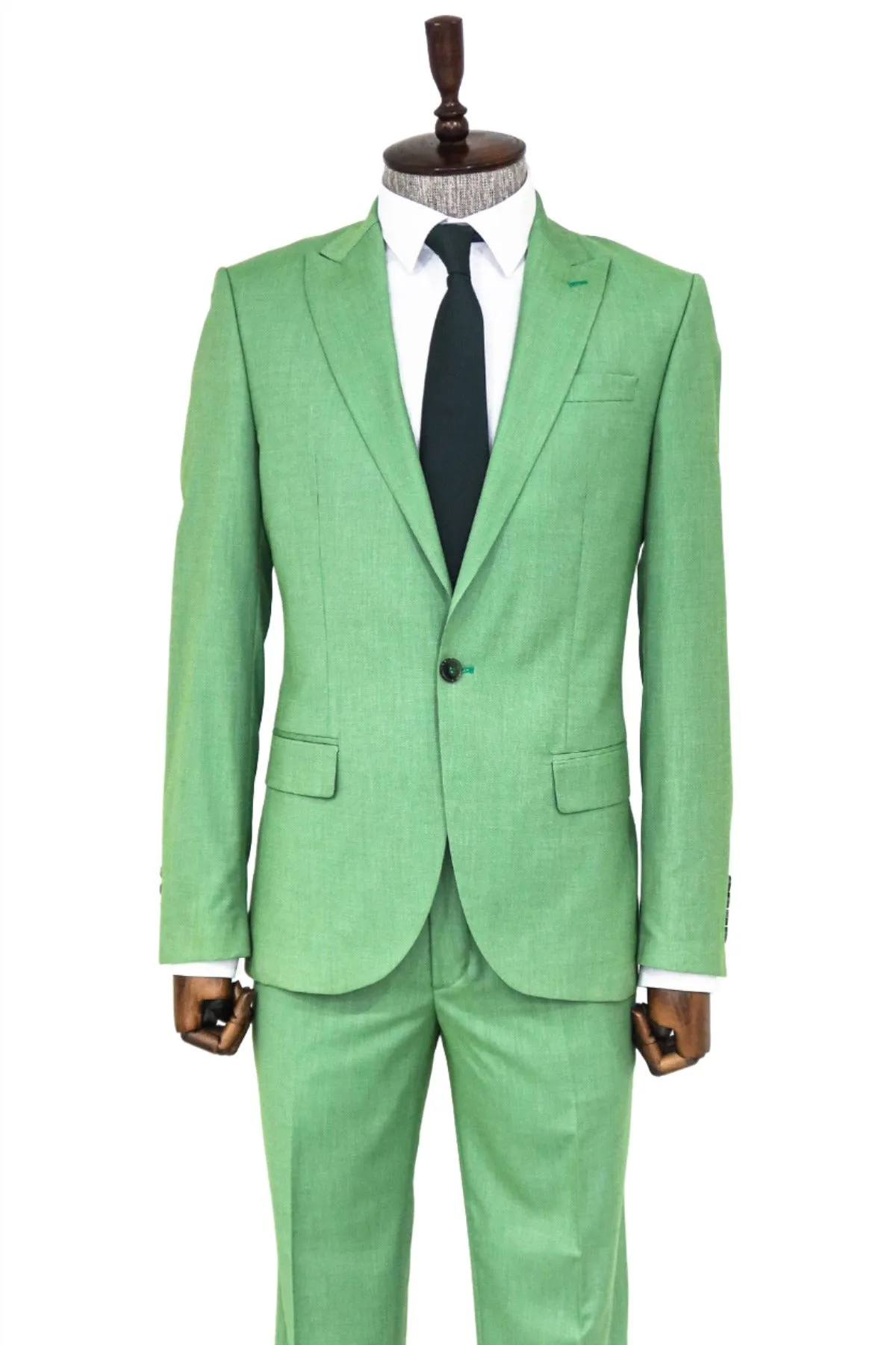 2 Piece Patterned Slim Fit Green Men Suit and Shirt Combination - Wessi sold by Wessi product image thumbnail 3