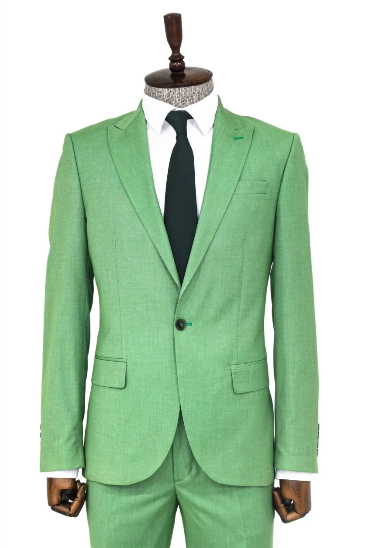 2 Piece Patterned Slim Fit Green Men Suit and Shirt Combination - Wessi sold by Wessi