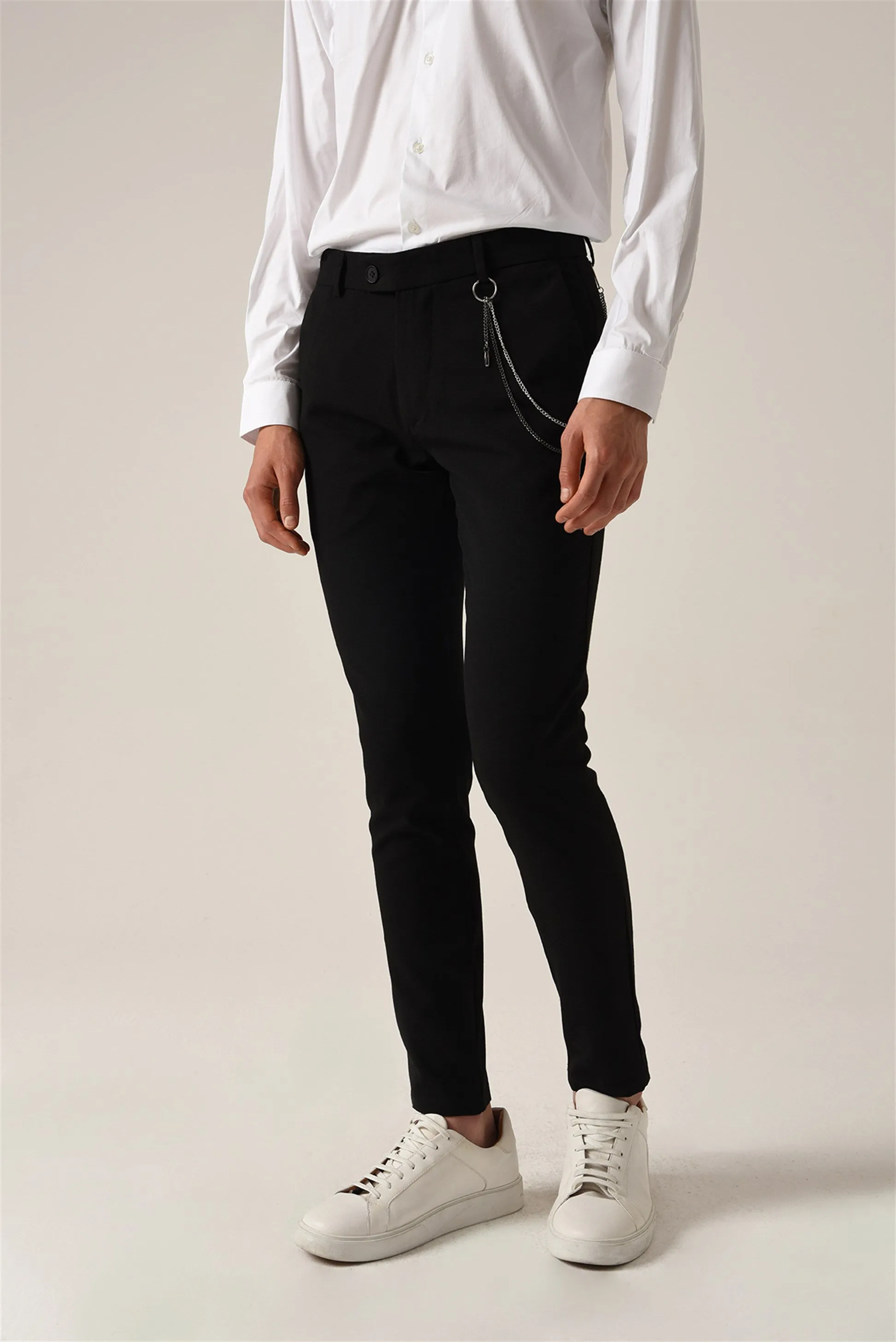 Men's Black Accessory Detail Slim Fit Trousers - Wessi sold by Wessi product image thumbnail 4