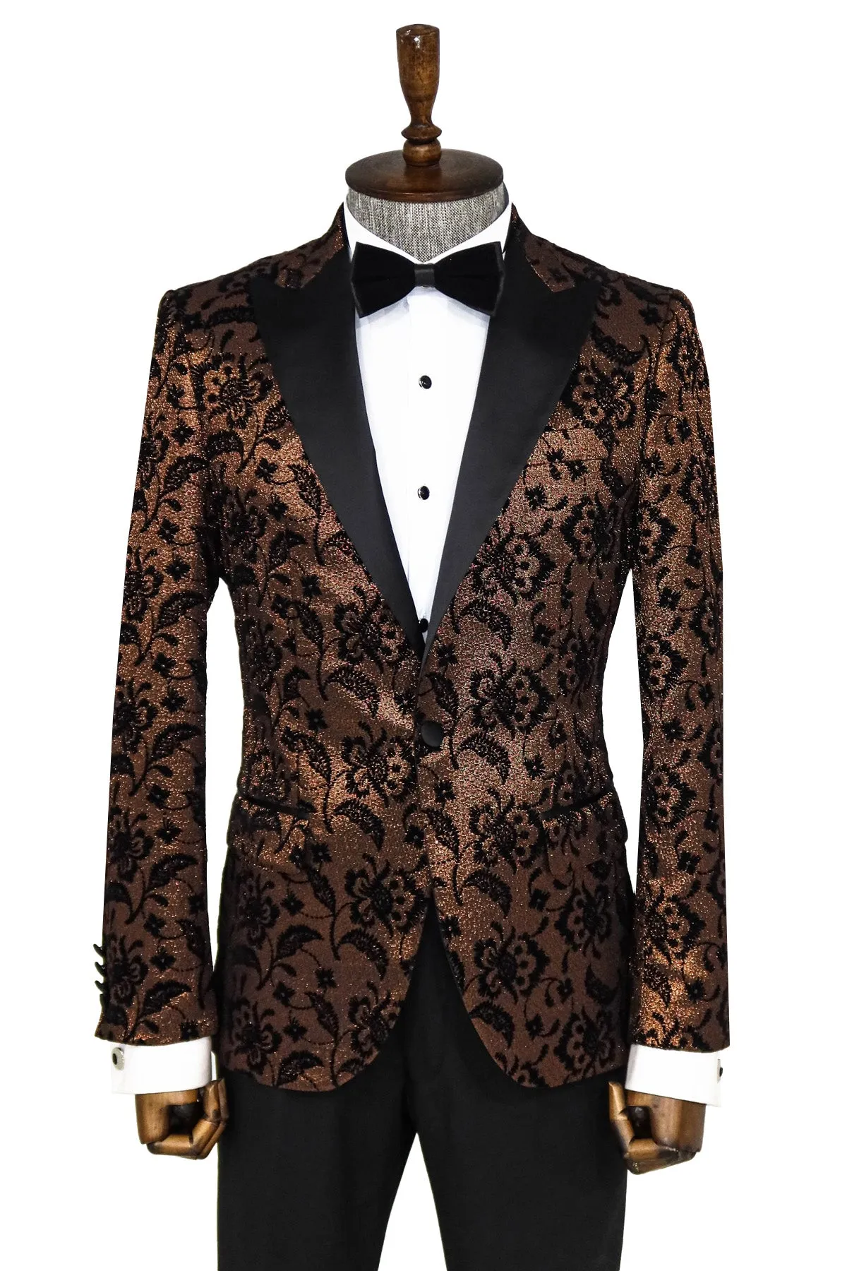 Floral Patterned Peak Lapel Gold Men Singer Party Blazer - Wessi sold by Wessi