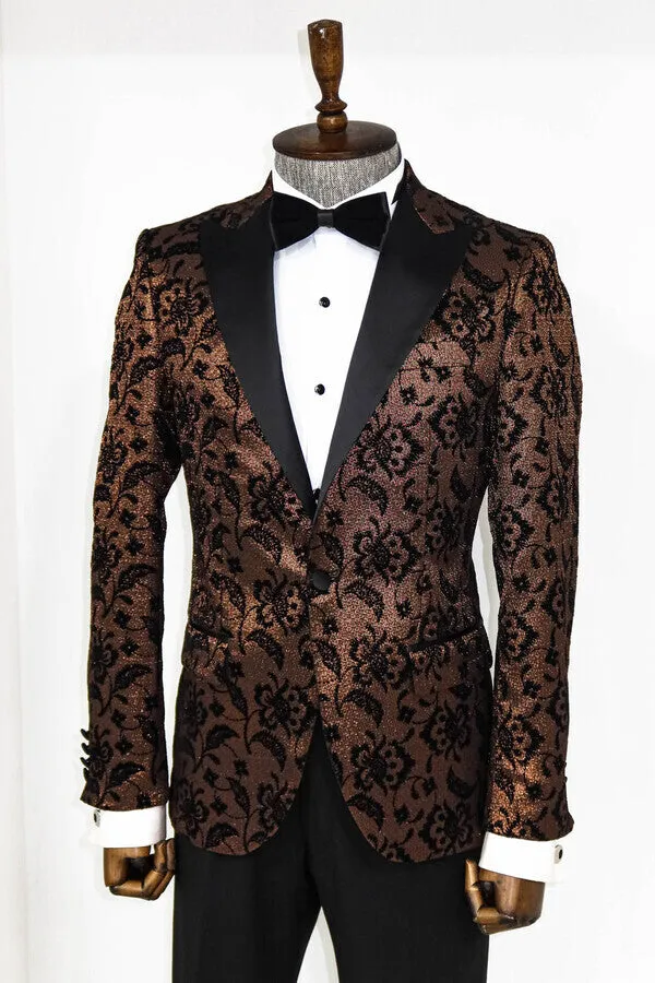 Floral Patterned Peak Lapel Gold Men Singer Party Blazer - Wessi sold by Wessi product image thumbnail 5