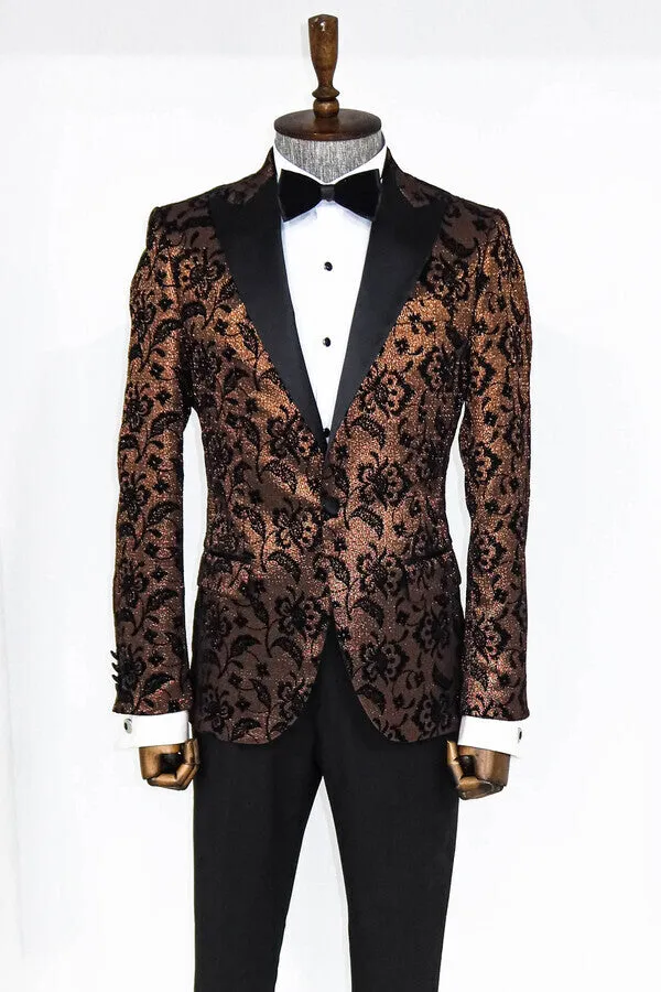 Floral Patterned Peak Lapel Gold Men Singer Party Blazer - Wessi sold by Wessi product image thumbnail 4