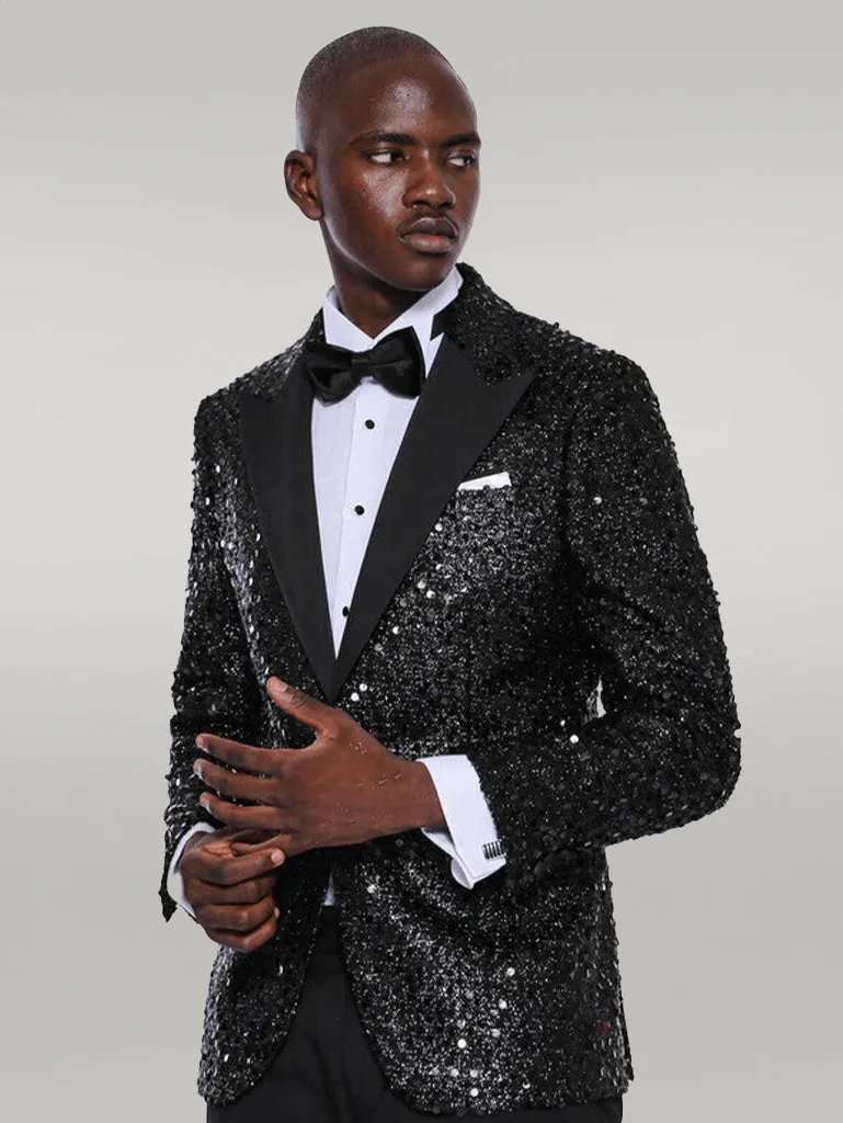 Sequin Patterned Black Party Blazer | Wessi sold by Wessi