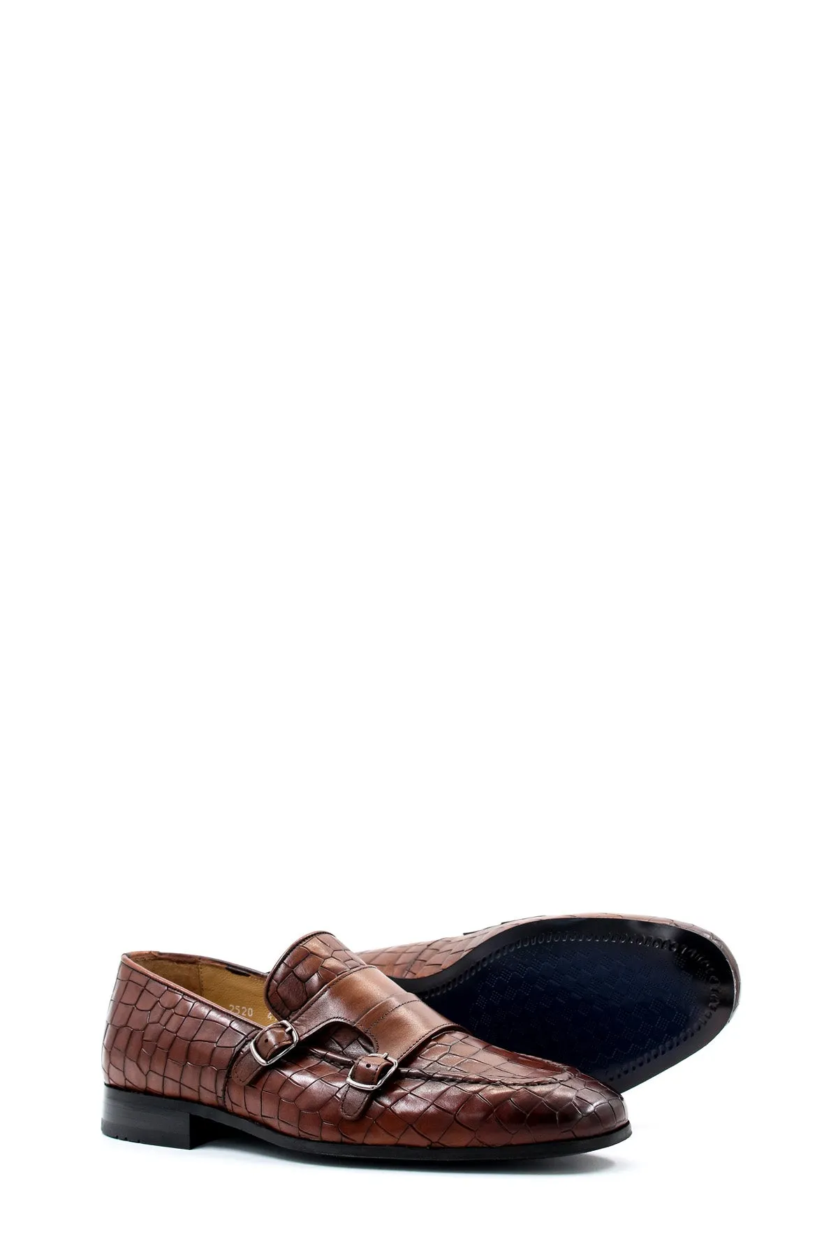 Men's Brown Croc-Embossed Leather Loafers Double Monk Strap Wessi sold by Wessi product image thumbnail 4