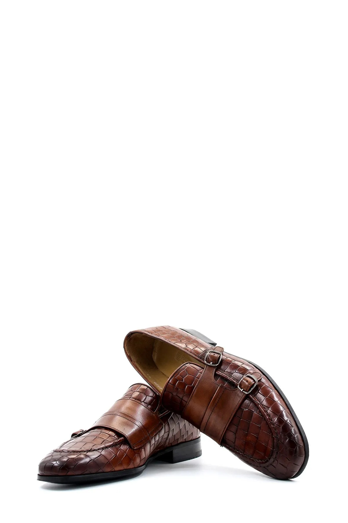 Men's Brown Croc-Embossed Leather Loafers Double Monk Strap Wessi sold by Wessi product image thumbnail 5