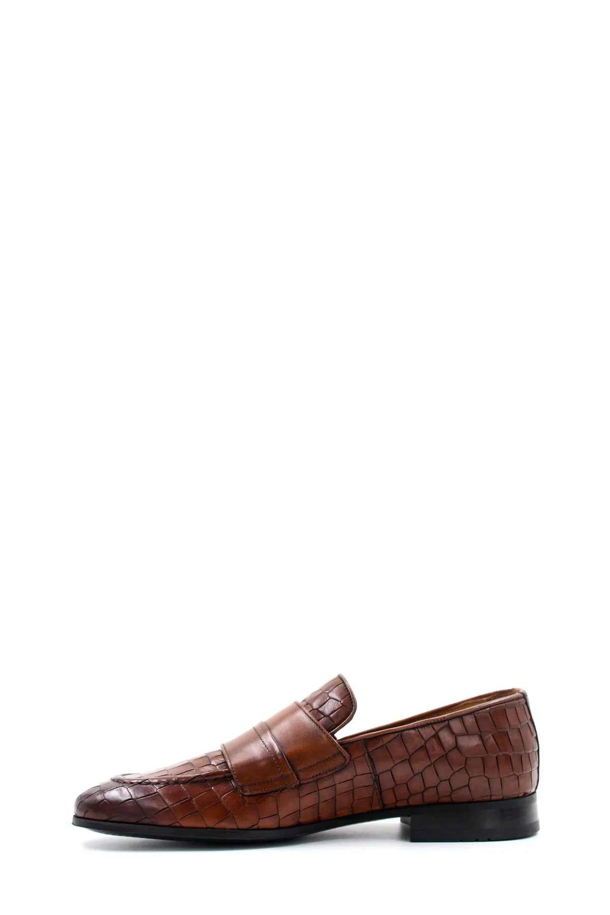 Men's Brown Croc-Embossed Leather Loafers Double Monk Strap Wessi sold by Wessi product image thumbnail 2